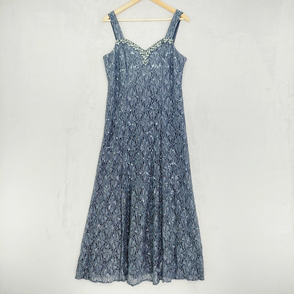 Alex Evenings Women's Navy Lace Embellished A-Line Midi Dress P2698